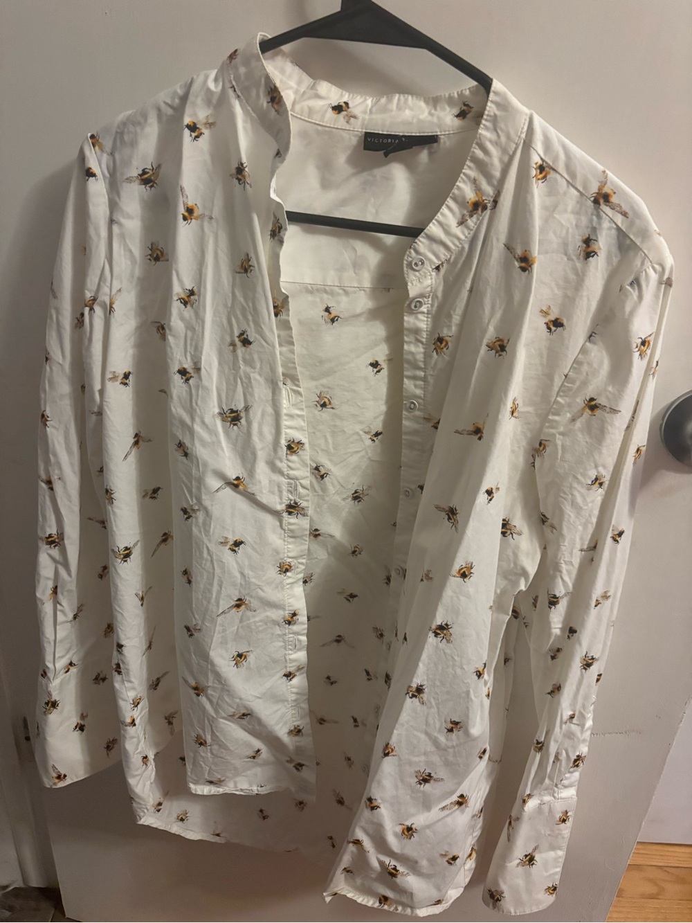 Victoria Beckham for Target White Floral-Print Casual Button-Down Shirt